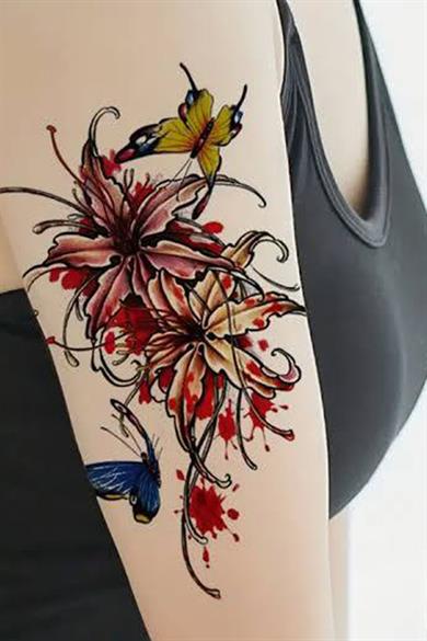 Geçici Kelebek Ve Çiçek Figürlü Dövme Tattoo