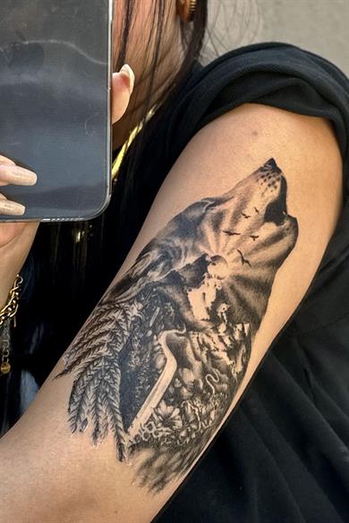 Geçici Kurt Figürlü Dövme Tattoo