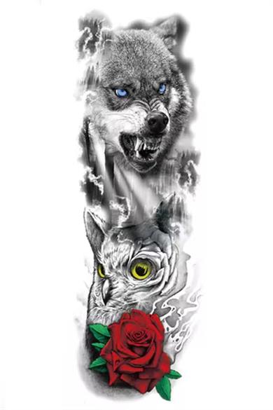 Geçici Kurt Ve Baykuş Figürlü Dövme Tattoo
