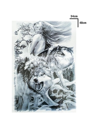 Geçici Kurt ve Kadın Modelli Sırt Dövme Tattoo