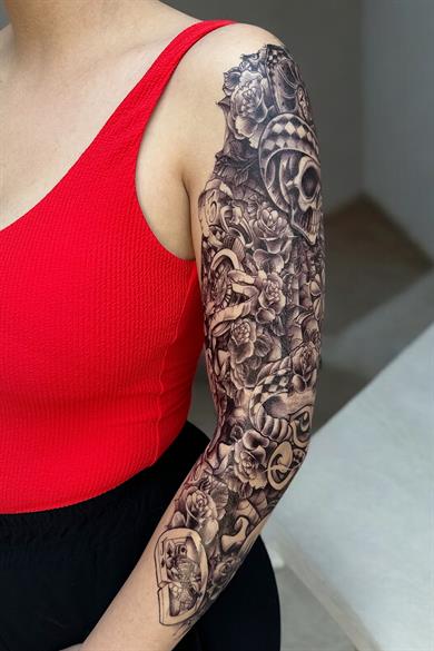 Geçici Kuru Kafa Figürlü Dövme Tattoo