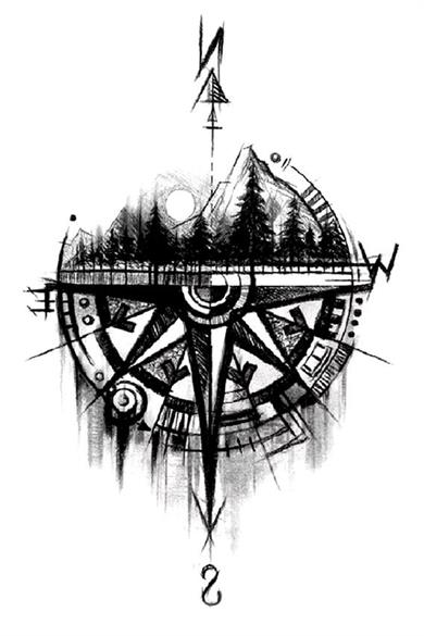 Geçici Pusula Figürlü Dövme Tattoo