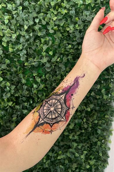 Geçici Pusula Figürlü Dövme Tattoo