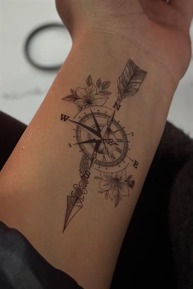 Geçici Pusula Figürlü Mini Dövme Tattoo