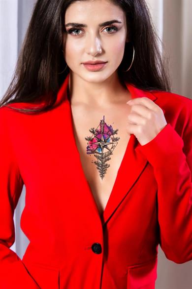 Geçici Pusula Ve Gül Figürlü Dövme Tattoo