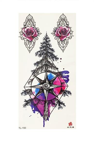 Geçici Pusula Ve Gül Figürlü Dövme Tattoo