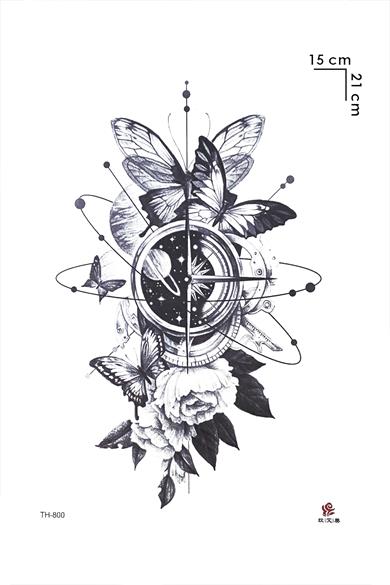 Gezegen Kelebek ve Çiçek Geçici Dövme Tattoo