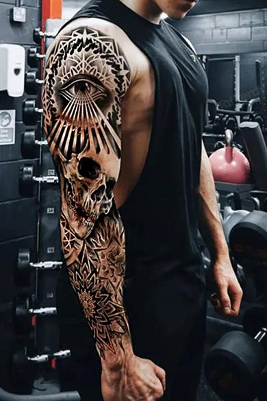 Göz Ve Kuru Kafa Figürlü 12 Saat Sonra Kararan Geçici Kol Dövme Tattoo