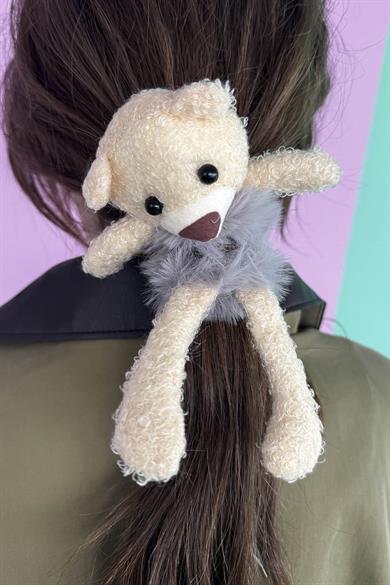 Gri Renk Ayıcık Figürlü Peluş Simit Toka