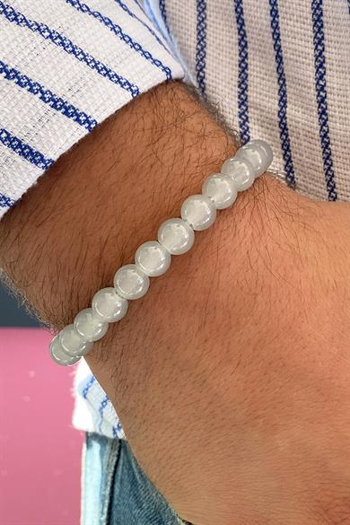 Gri Renk Boncuk detaylı Erkek Bileklik