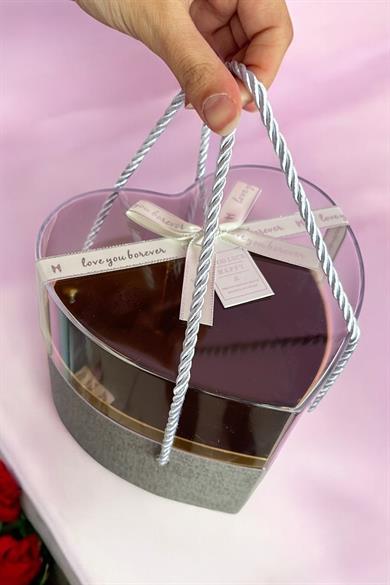 Gri Renk Kalp Figürlü Hediye Kutusu