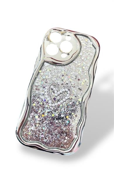 Gri Renk Kalp Figürlü Sim Detaylı 14 Pro Max Telefon Kılıfı