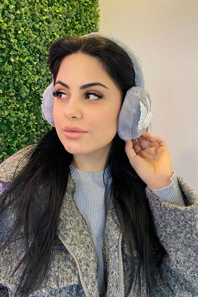Gri Renk Kuğu Detaylı Peluş Kulaklık