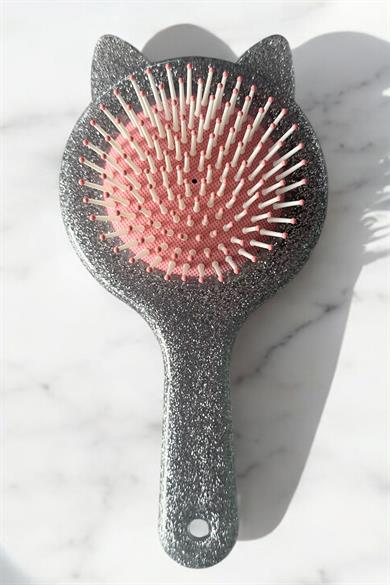 Gri Renk Kulak Figürlü Sim Detaylı Saç Tarama Fırçası/ Tarak
