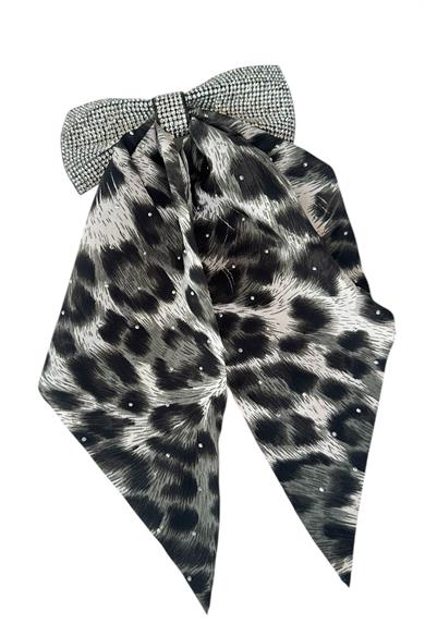 Gri Renk Leopar Desenli Taş Detaylı Otomat Toka