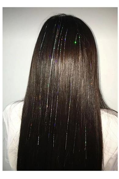Gri Renk Simli Yan Postiş Hair Tinsel Shiny Hair (50 Cm)