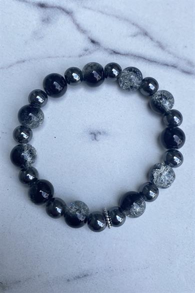 Gri Renk Taş Detaylı Erkek Bileklik