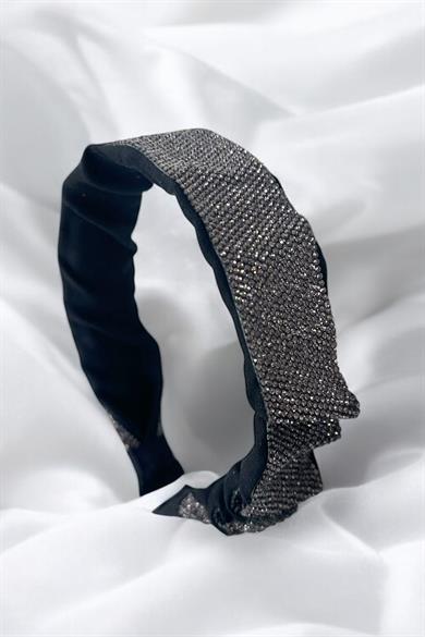 Gri Renk Taşlı Büzgü Detaylı Taç