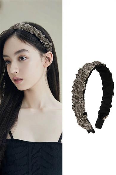 Gri Renk Taşlı Büzgü Detaylı Taç