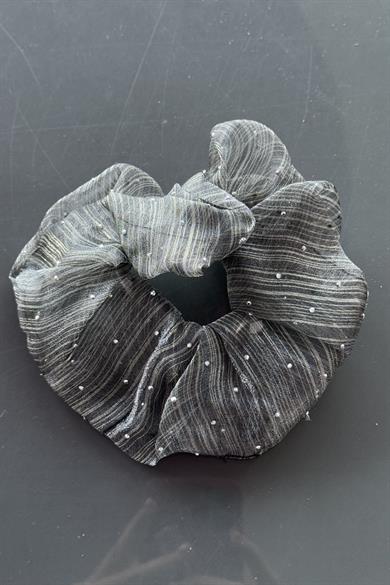 Siyah Renk Taşlı Organze Simit Toka