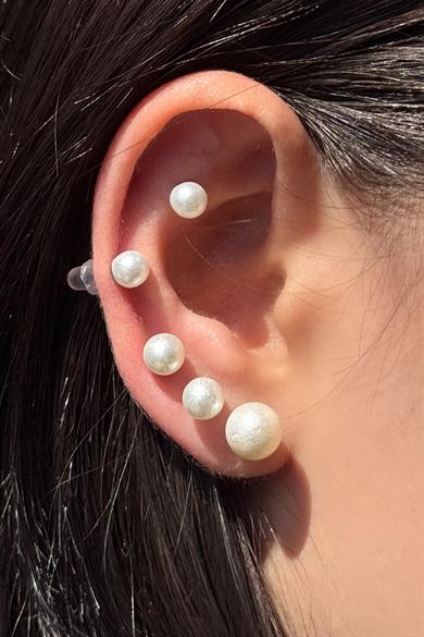 Beyaz Renk 6lı İnci Detaylı Küpe Set