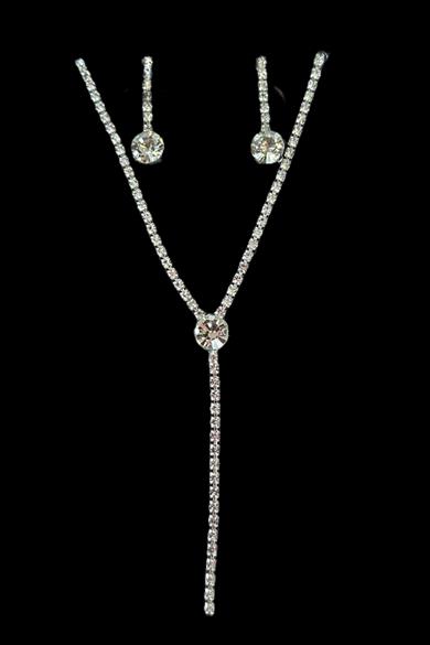 Gümüş Renk Abiye Kolye Küpe Seti, Düğün Kına Nişan Gelin Seti