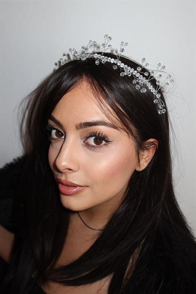 Gümüş Renk Boncuk Detaylı Saç Aksesuarı/ Alınlık