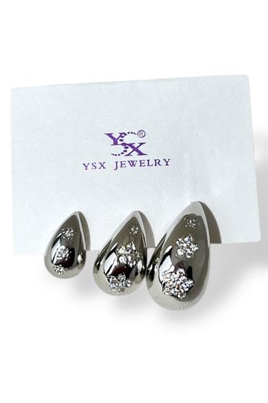 Gümüş Renk Bottaga Figürlü Çiçek Detaylı VİP 3lü YSX Küpe Set 