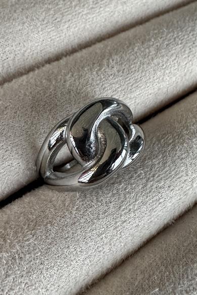 Gümüş Renk Burgu Detaylı Ayarlanabilir Çelik Yüzük