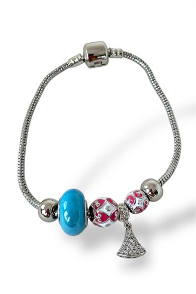 Gümüş Renk Charmlı Çelik Xupıng VİP Bileklik