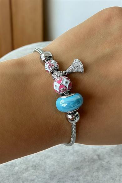 Gümüş Renk Charmlı Çelik Xupıng VİP Bileklik