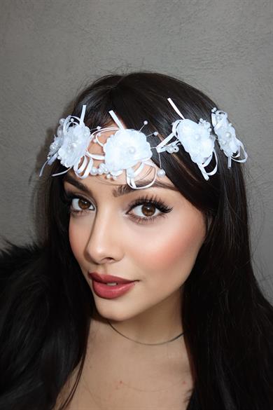 Gümüş Renk Çiçek Figürlü İnci Detaylı Saç Aksesuarı/ Alınlık