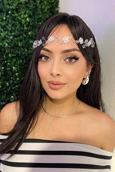 Gümüş Renk Çiçek Figürlü Saç Aksesuarı/ Alınlık