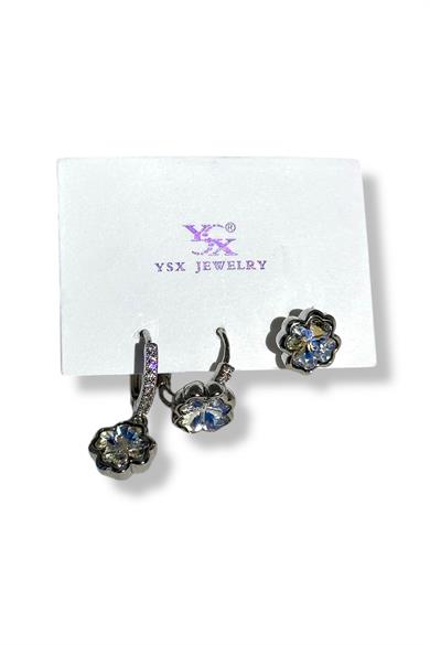 Gümüş Renk Çiçek Figürlü Taş Detaylı 3lü YSX Küpe Set