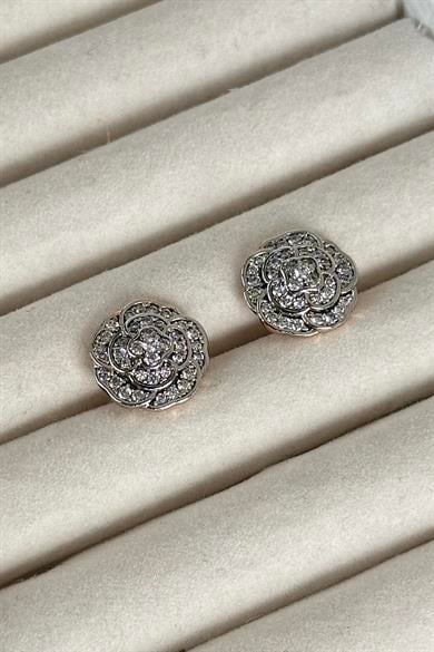 Gümüş Renk Çiçek Figürlü Taş Detaylı Çelik Xuping Küpe (Çift)