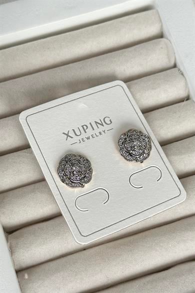 Gümüş Renk Çiçek Figürlü Taş Detaylı Çelik Xuping Küpe (Çift)