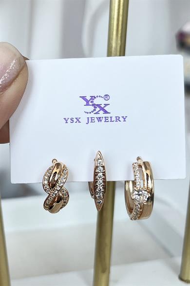 Gümüş Renk Detaylı VİP 3lü YSX Küpe Set 