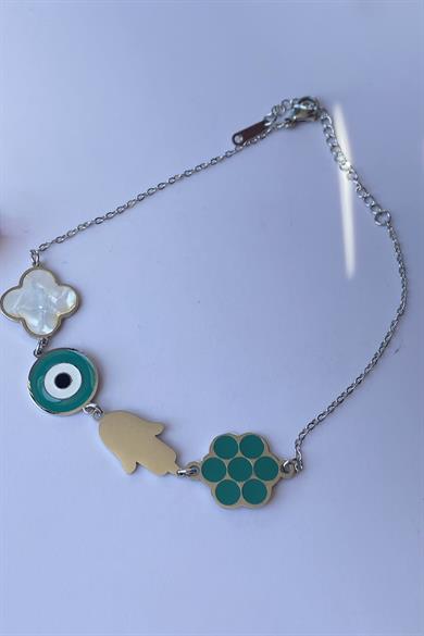 Gümüş Renk El Figürlü Çelik Halhal