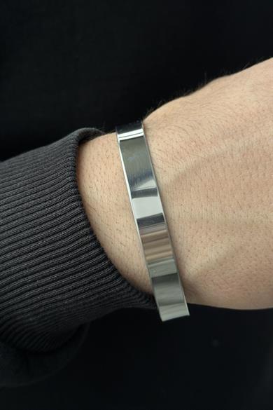 Gümüş Renk Erkek Çelik Kelepçe Bileklik