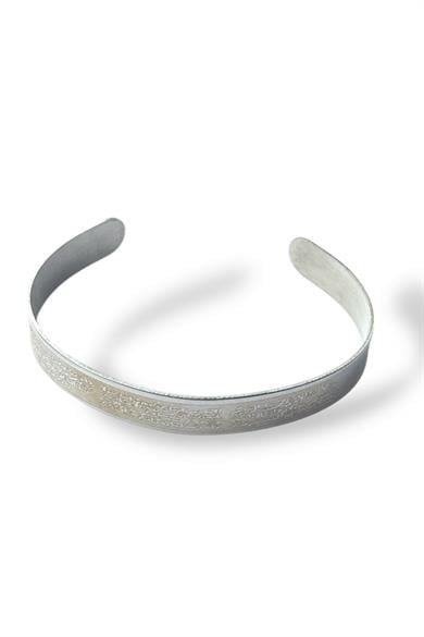 Gümüş Renk Ayetel Kürsi Yazılı Erkek Kelepçe Bileklik 