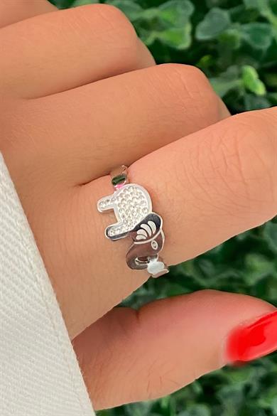 Gümüş Renk Fil Figürlü Ayarlanabilir Çelik Yüzük
