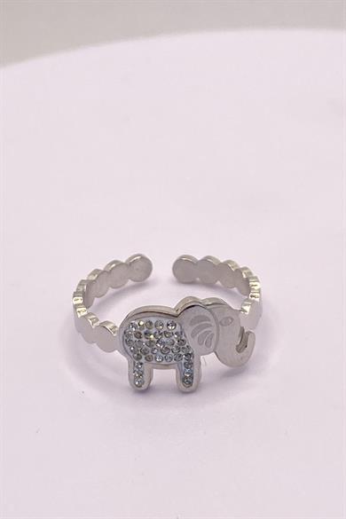 Gümüş Renk Fil Figürlü Ayarlanabilir Çelik Yüzük