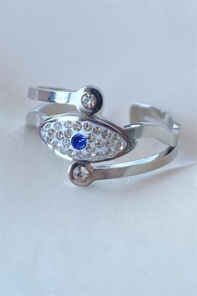 Gümüş Renk Göz Figürlü Ayarlanabilir Çelik Yüzük