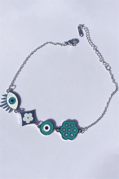 Gümüş Renk Göz Figürlü Çelik Halhal