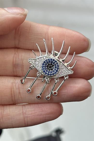 Gümüş Renk Göz Figürlü Taş Detaylı Ajda Charm / Kolye/ Bileklik Ucu