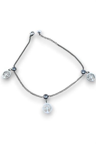 Gümüş Renk Hayat Ağacı Figürlü Çelik Halhal