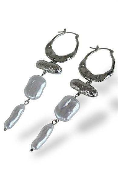 Gümüş Renk İnci Detaylı Metal Küpe (Çift)