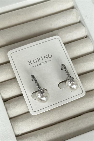 Gümüş Renk İnci Detaylı Çelik Xuping Küpe (Çift)