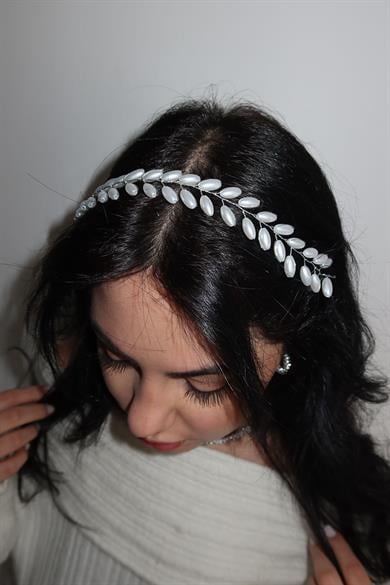 Gümüş Renk İnci Detaylı Saç Aksesuarı/ Alınlık