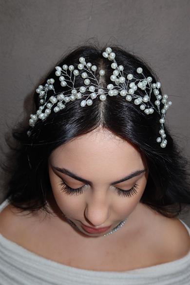 Gümüş Renk İnci Detaylı Saç Aksesuarı/ Alınlık